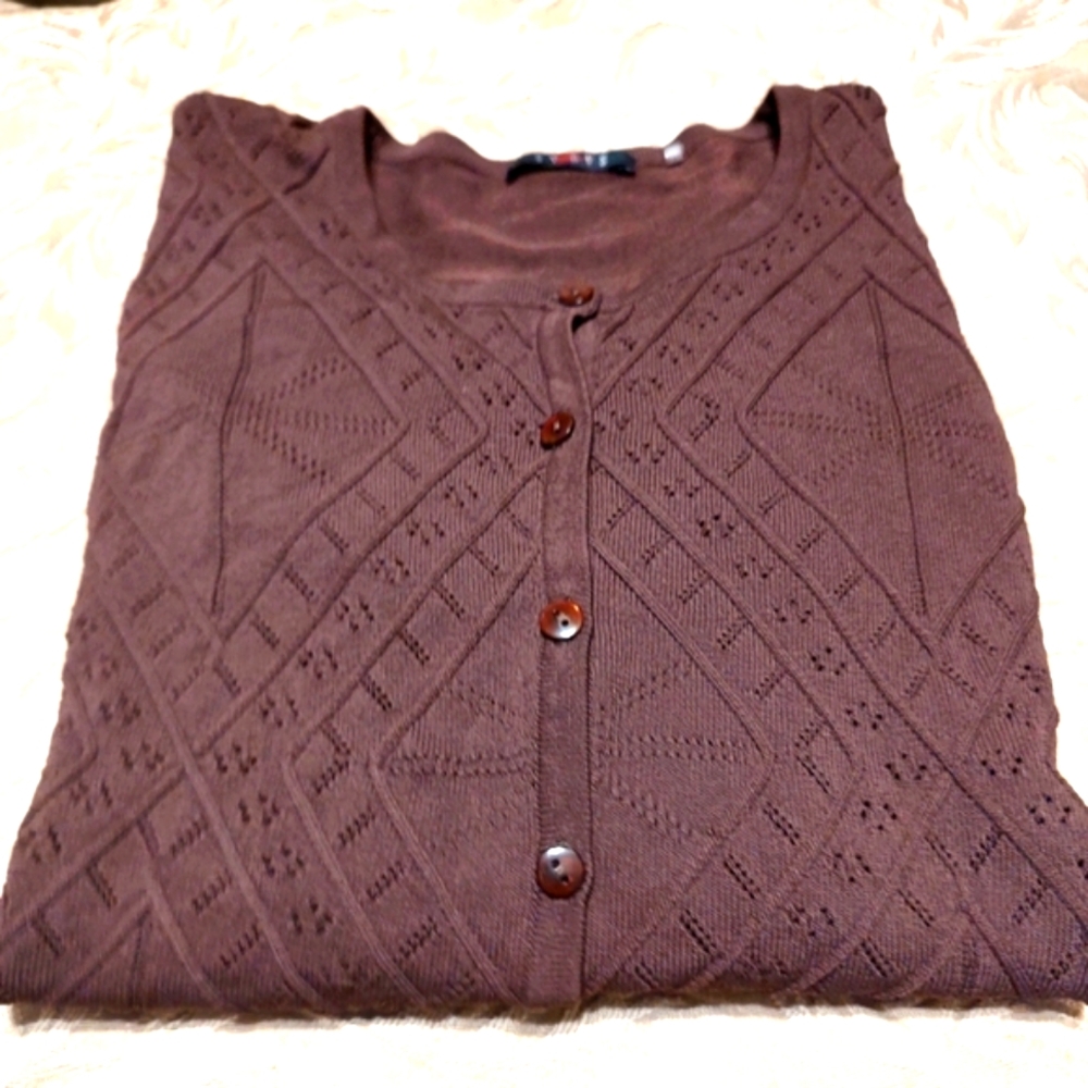 🤎 Beautiful Rich Chocolate Brown Silky Soft Harlequin Crochet Cardigan - L - Picture 3 of 12